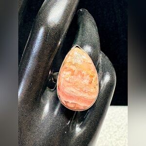 Elegant Teardrop pink Rhodochrosite Gemstone Ethnic Handmade Ring Jewelry